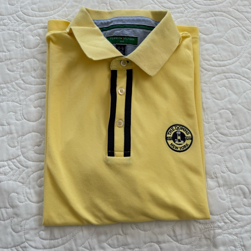 Tommy Hilfiger Golf Polo Shirt Butter Yellow Montauk Downs Hamptons Mens Lrg EUC
